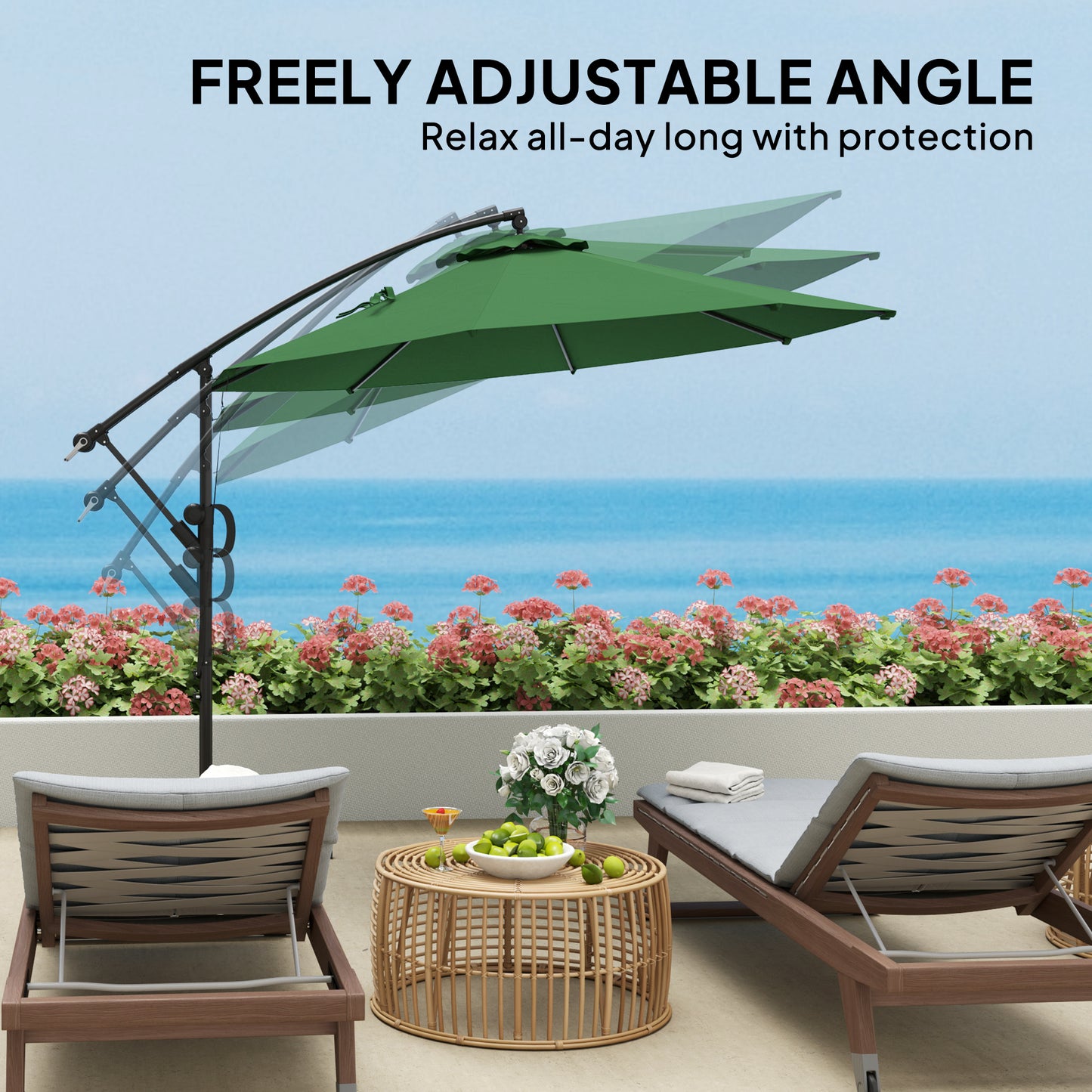 3(m) Cantilever Banana Parasol with Cover Wind Strap UPF50+Green