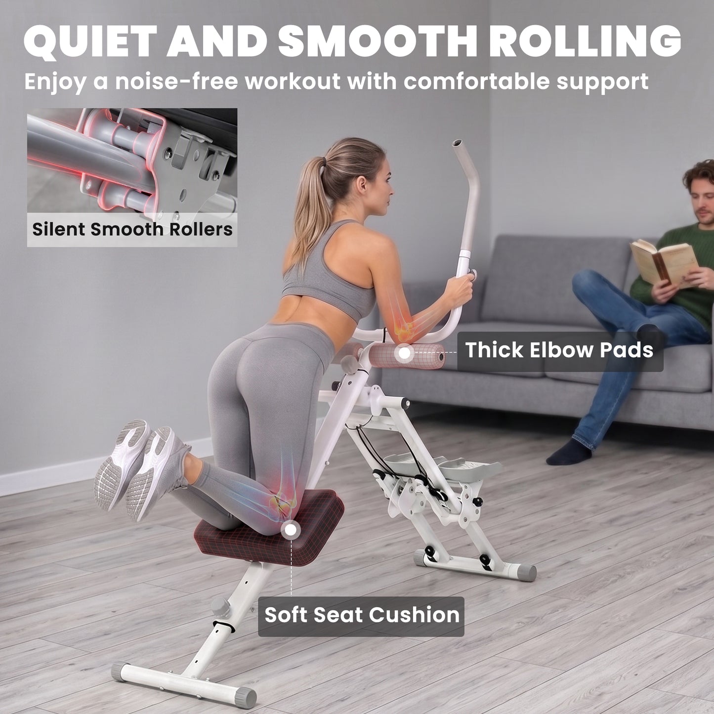 2-in-1 Ab Machine and Stair Stepper, Foldable Ab Trainer and Climbing Machine with LCD Monitor, Height Adjustable Abdominal Cruncher for Home Gym Core Strength Training, White