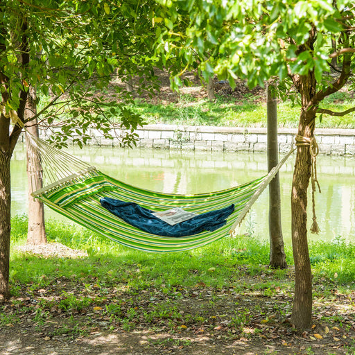 Hammock Camping Swing Outdoor Garden Beach Stripe Hanging Bed with Pillow 188L x 140W (cm)