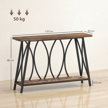 Console Table, Industrial Narrow Sofa Table with 2 Tiers, Metal Frame