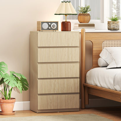 Bedroom Chest of Drawers, 5 Drawers Dresser, Drawer Unit, Natural