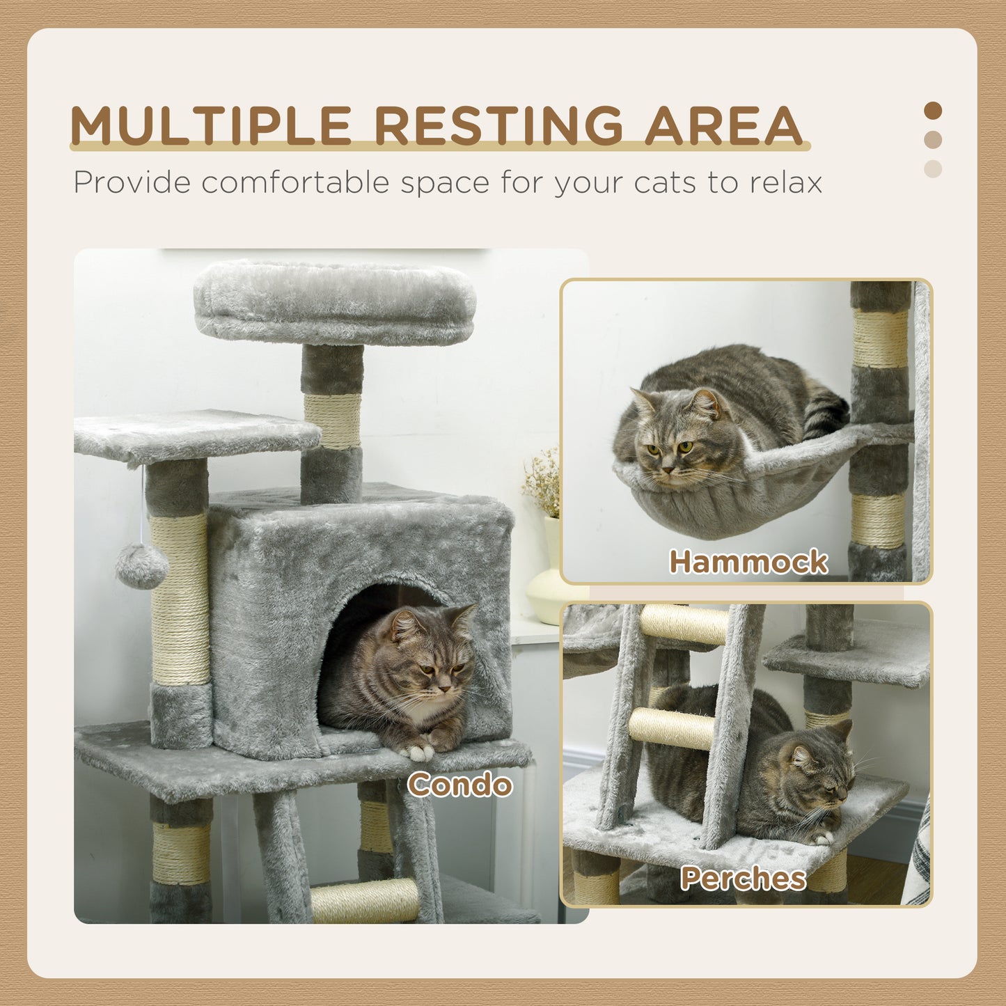 132cm Multi-Activity Cat Tree w/ House, Bed, Ladder, Scratch Post - Grey