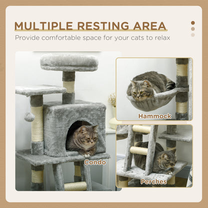 132cm Multi-Activity Cat Tree w/ House, Bed, Ladder, Scratch Post - Grey