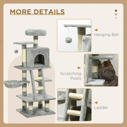 132cm Multi-Activity Cat Tree w/ House, Bed, Ladder, Scratch Post - Grey
