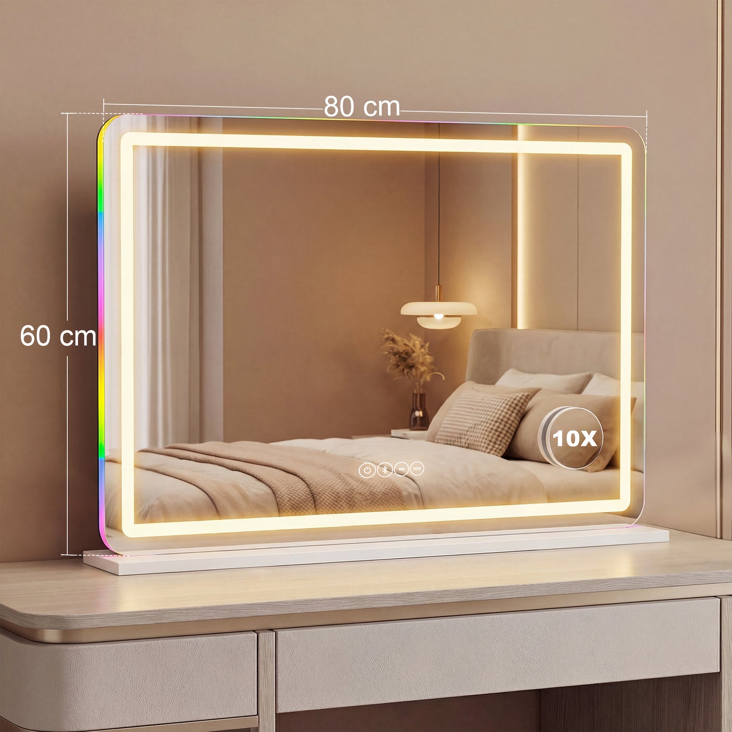 Vanity Mirror with Lights and Bluetooth Speaker, 80 x 60 cm, White