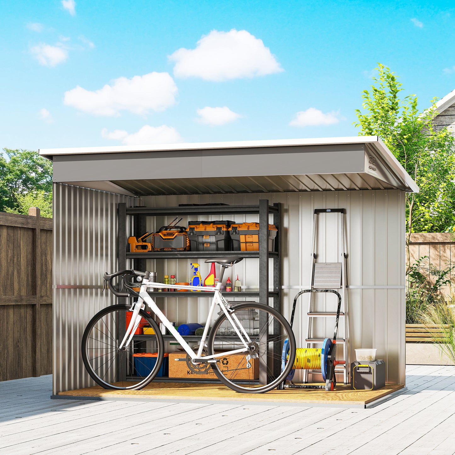 8.5 x 6ft Galvanised Steel Garden Shed with Foundation Kit, Grey