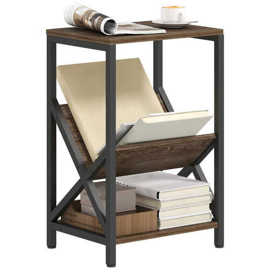 Narrow Side Table, End Table with 3-Tier Storage for Living Room