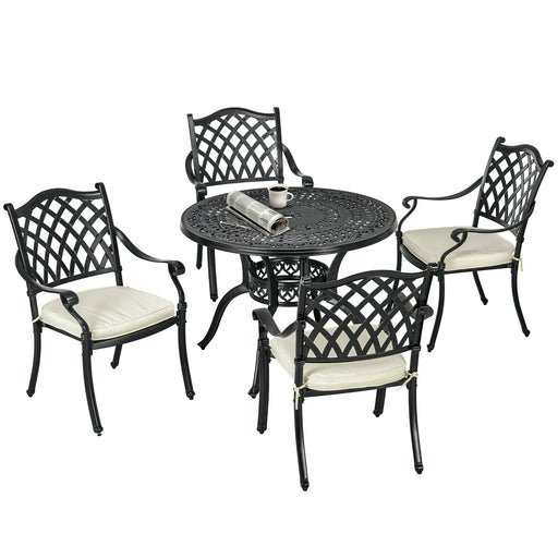 4 Seater Outdoor Dining Set with Cushions Parasol Hole Cast Aluminium