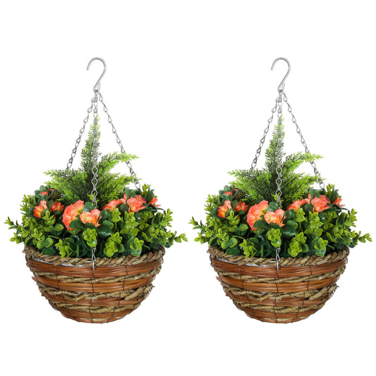 2 PCs Artificial Lisianthus Flower Hanging Planter Basket Orange