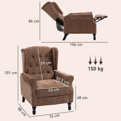 Manual Reclining Armchair Recliner with Footrest Brown