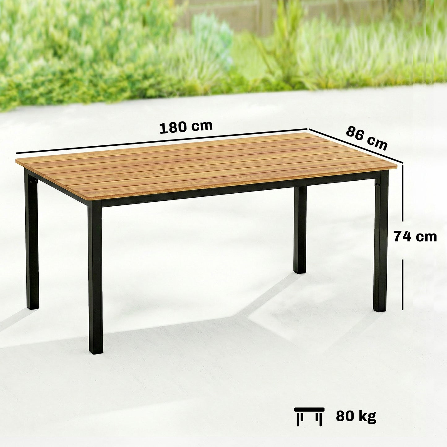 180 x 86 cm Garden Dining Table for 6-8 Person, Teak
