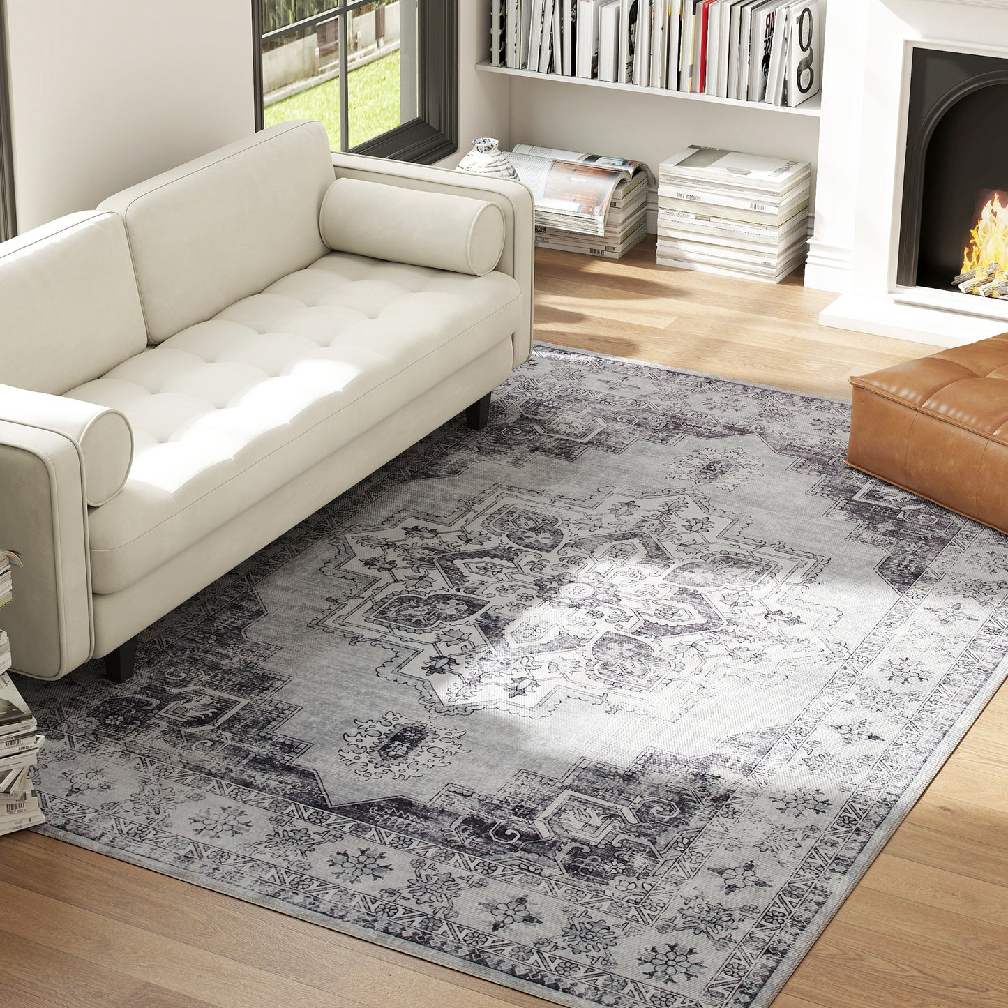 Flannel Non-Slip Washable Rug for Living Room, 290 x 200 cm, Grey