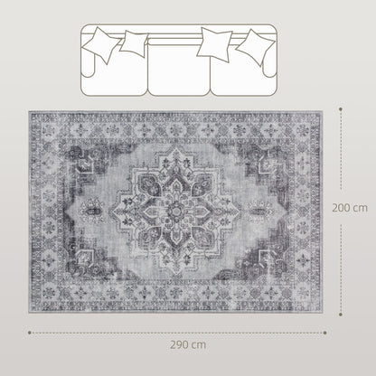 Flannel Non-Slip Washable Rug for Living Room, 290 x 200 cm, Grey
