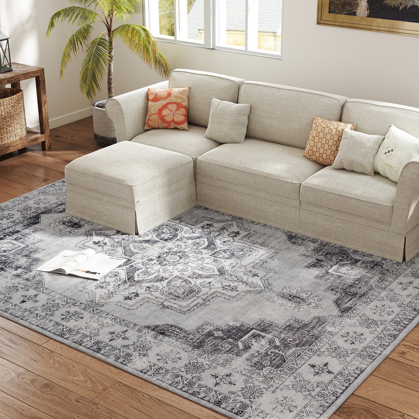Flannel Non-Slip Washable Rug for Living Room, 290 x 200 cm, Grey