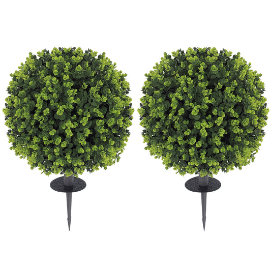 Set of 2 40cm Artificial Boxwood Topiary Ball Bush for Indoor Outdoor