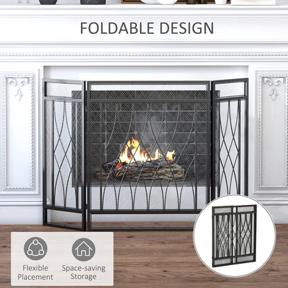 126cm 3-Panel Metal Folding Fireplace Screen Protective Guard Child Pet Home