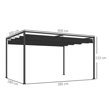 4x3(m) Metal Pergola Gazebo Patio Sunshelter Retractable Canopy Black