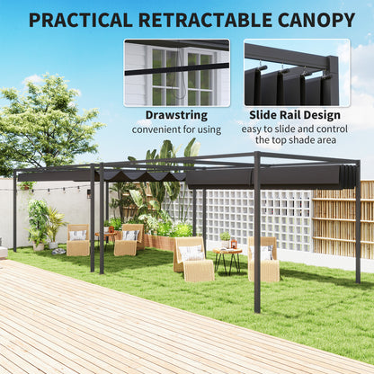 4x3(m) Metal Pergola Gazebo Patio Sunshelter Retractable Canopy Black