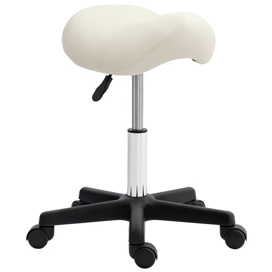 Saddle Stool Adjustable Rolling Salon Chair for Massage Spa Beauty White