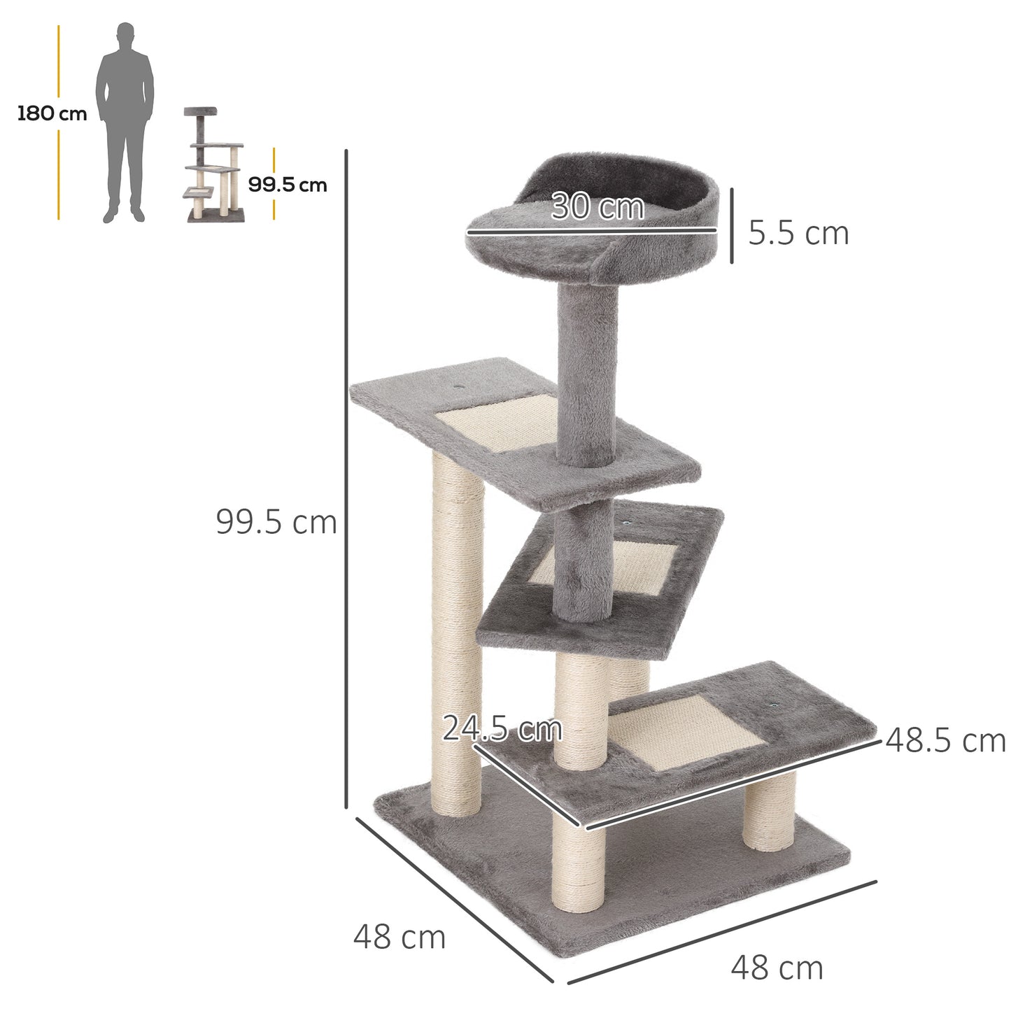 100 cm Cat Tree for Indoor Cats Kitten Scratch Scratching Post Climbing Tower Activity Center Grey