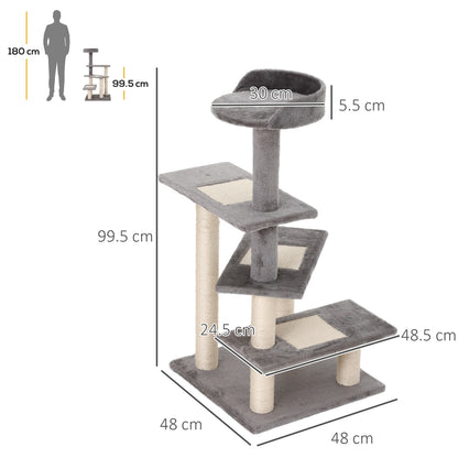 100 cm Cat Tree for Indoor Cats Kitten Scratch Scratching Post Climbing Tower Activity Center Grey