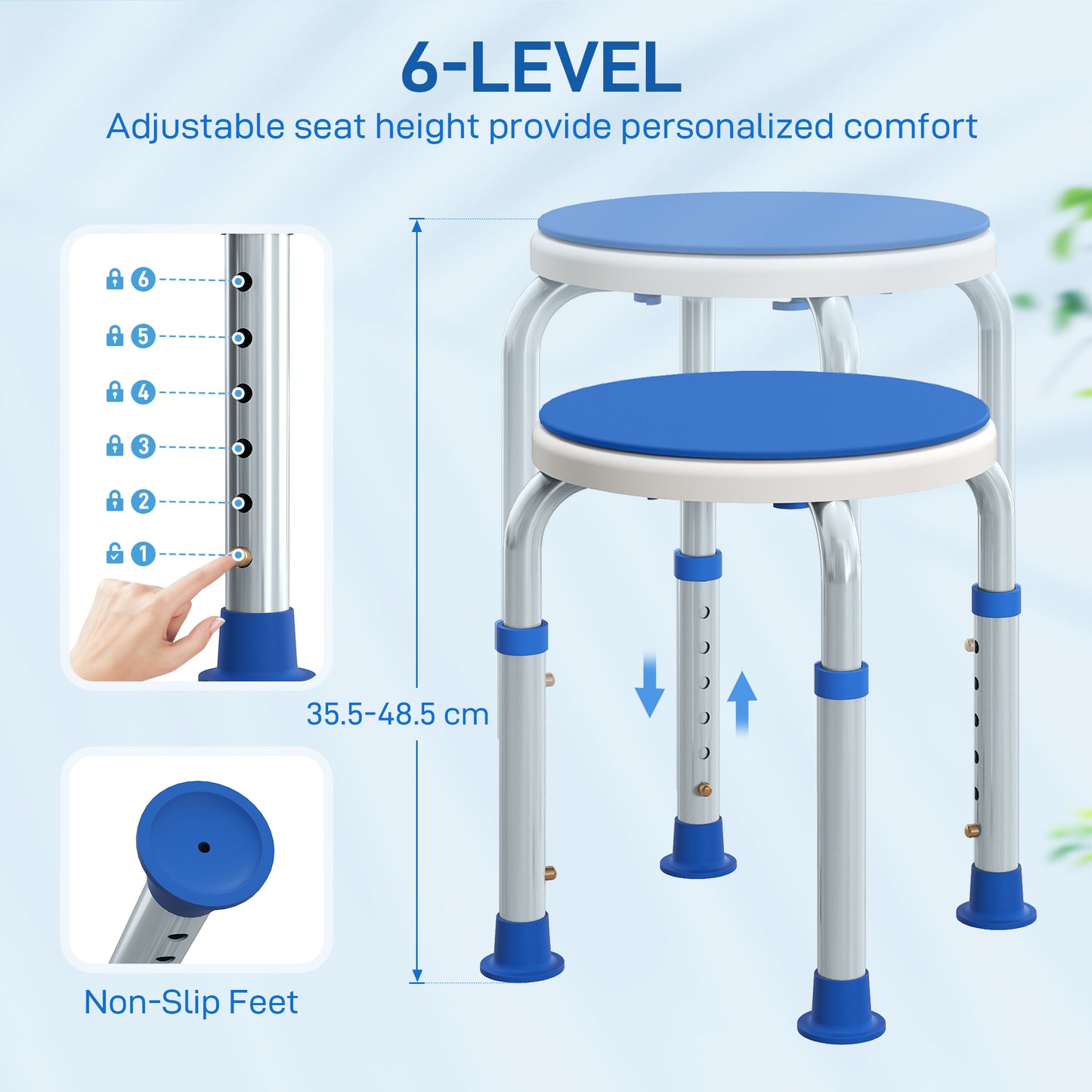 360 Degree Swivel Shower Stool with Non-Slip Feet for Disabled, Blue