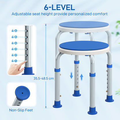 360 Degree Swivel Shower Stool with Non-Slip Feet for Disabled, Blue