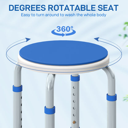 360 Degree Swivel Shower Stool with Non-Slip Feet for Disabled, Blue