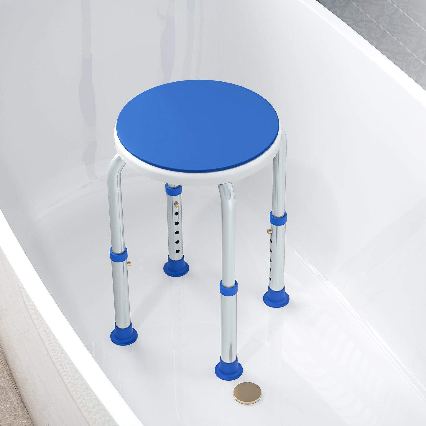360 Degree Swivel Shower Stool with Non-Slip Feet for Disabled, Blue