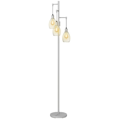 Industrial 3-Light Floor Lamp Dimmable LED Standing Lamp, Silver Tone