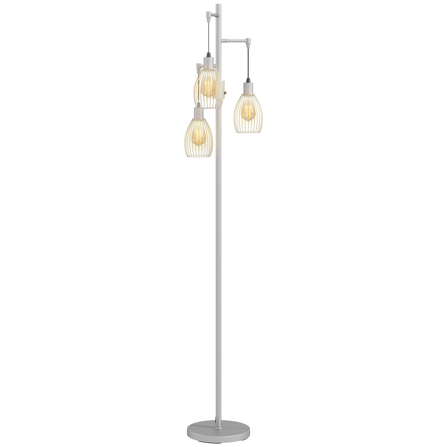 Industrial 3-Light Floor Lamp Dimmable LED Standing Lamp, Silver Tone