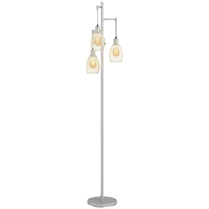 Industrial 3-Light Floor Lamp Dimmable LED Standing Lamp, Silver Tone