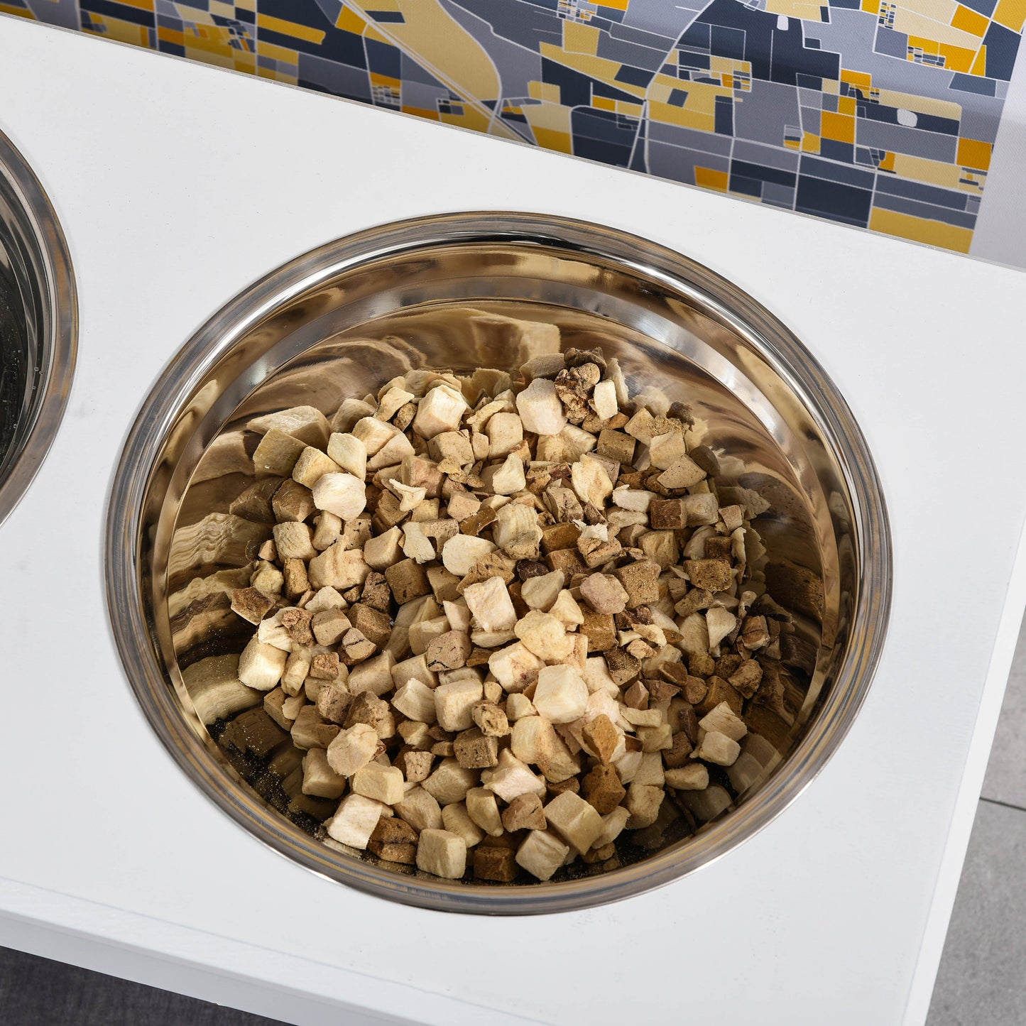 Stainless Steel Raised Dog Feeding Bowls with Stand Elevated Twin Pet Bowls Water Food Feeder 43.7L x 24W x 15H cm - White