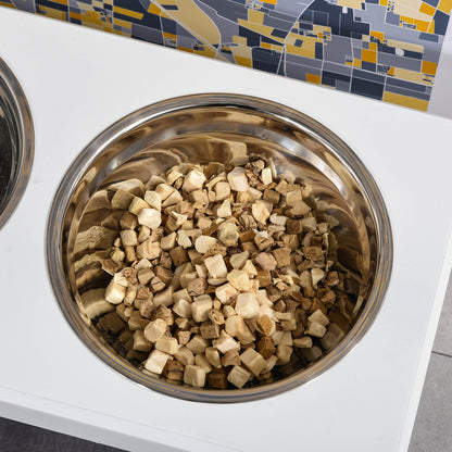 Stainless Steel Raised Dog Feeding Bowls with Stand Elevated Twin Pet Bowls Water Food Feeder 43.7L x 24W x 15H cm - White