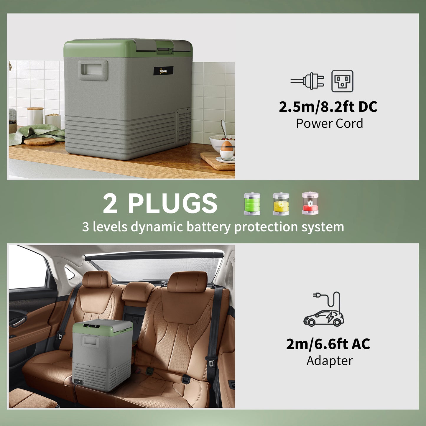 50L Car Refrigerator 12V Portable Freezer for Camping, Light Green