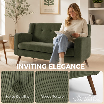 2 Seater Sofa, 118 cm Corduroy Small Loveseat Sofa, Dark Green