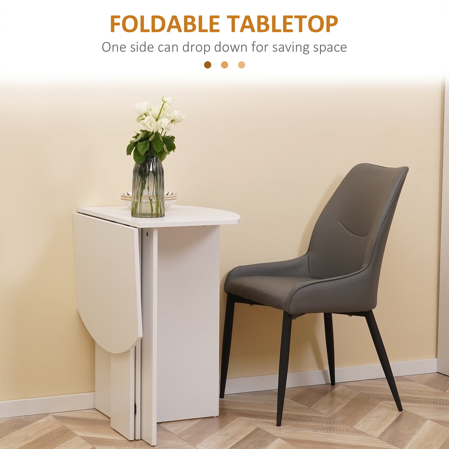 Foldable Dining Table Compact Drop Leaf Table for Kitchen White