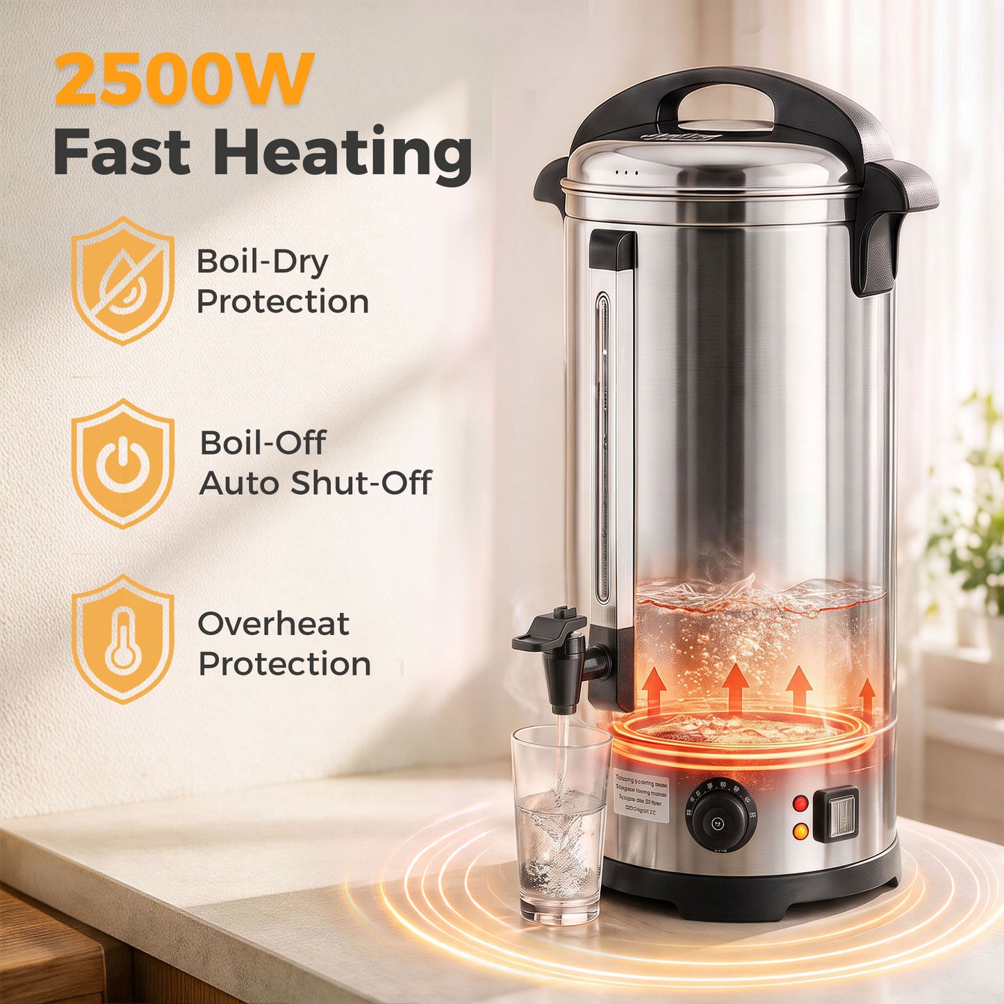 24L Catering Urn, 2500W Stainless Steel Tea Urn with Keep Warm
