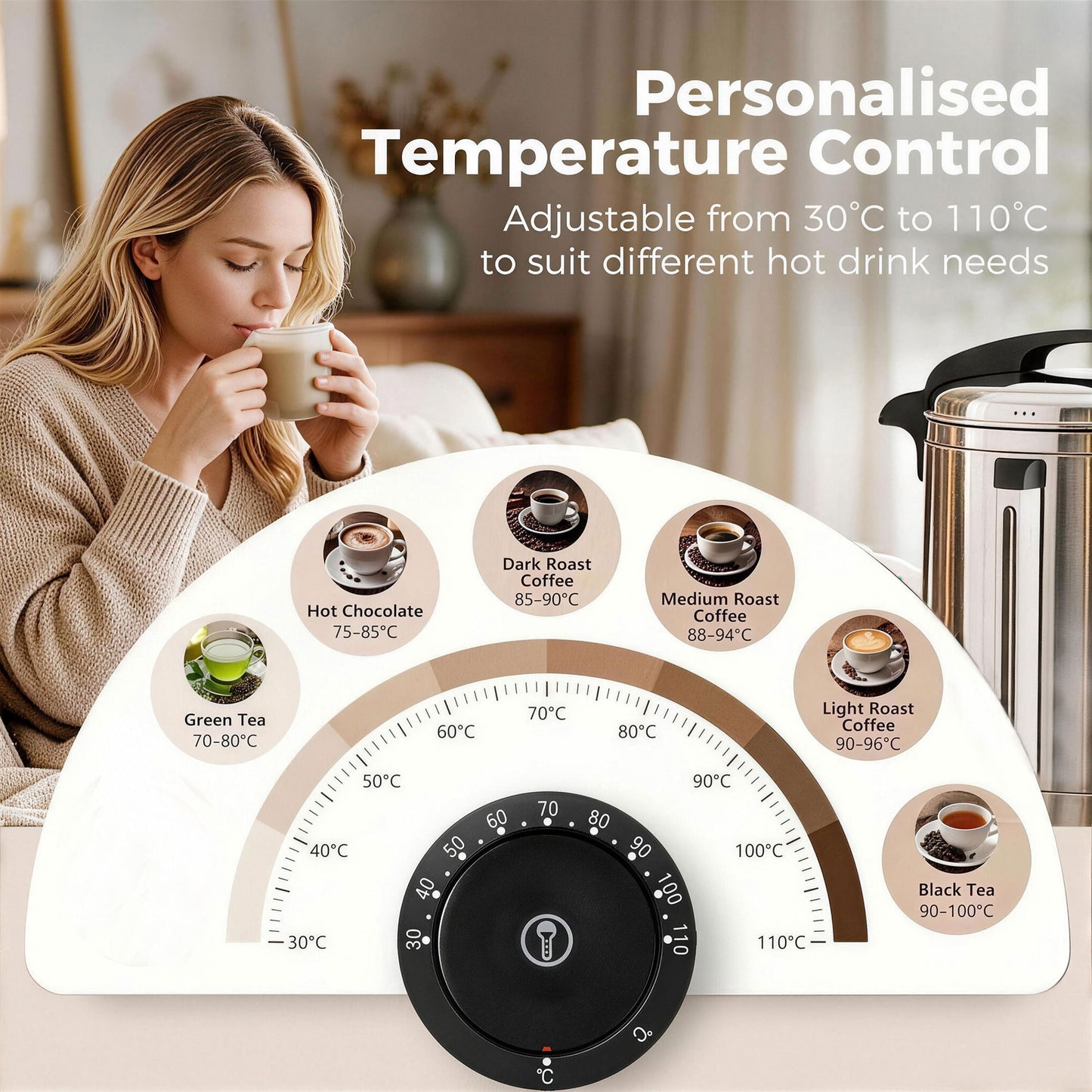 24L Catering Urn, 2500W Stainless Steel Tea Urn with Keep Warm