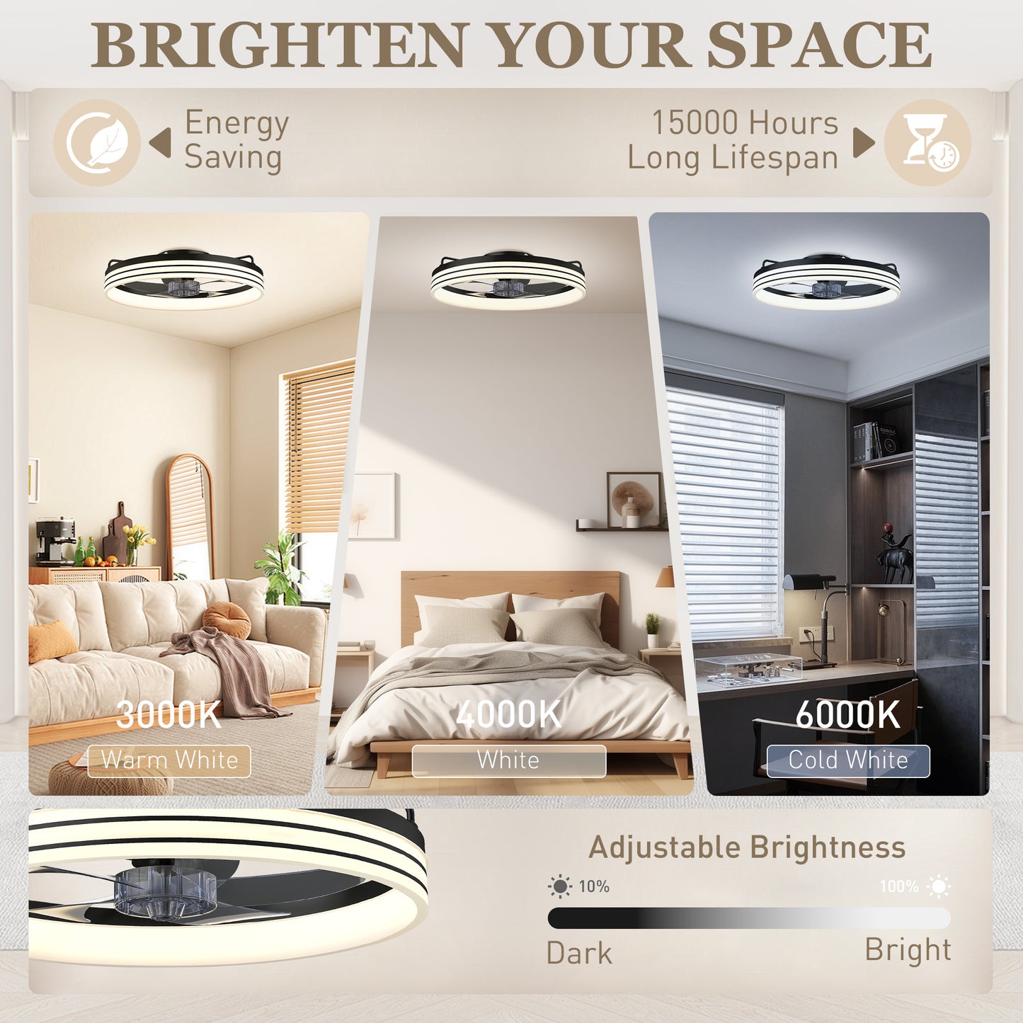 Ceiling Fan with Light and & App Control, 6 Speed, 50 cm, Black