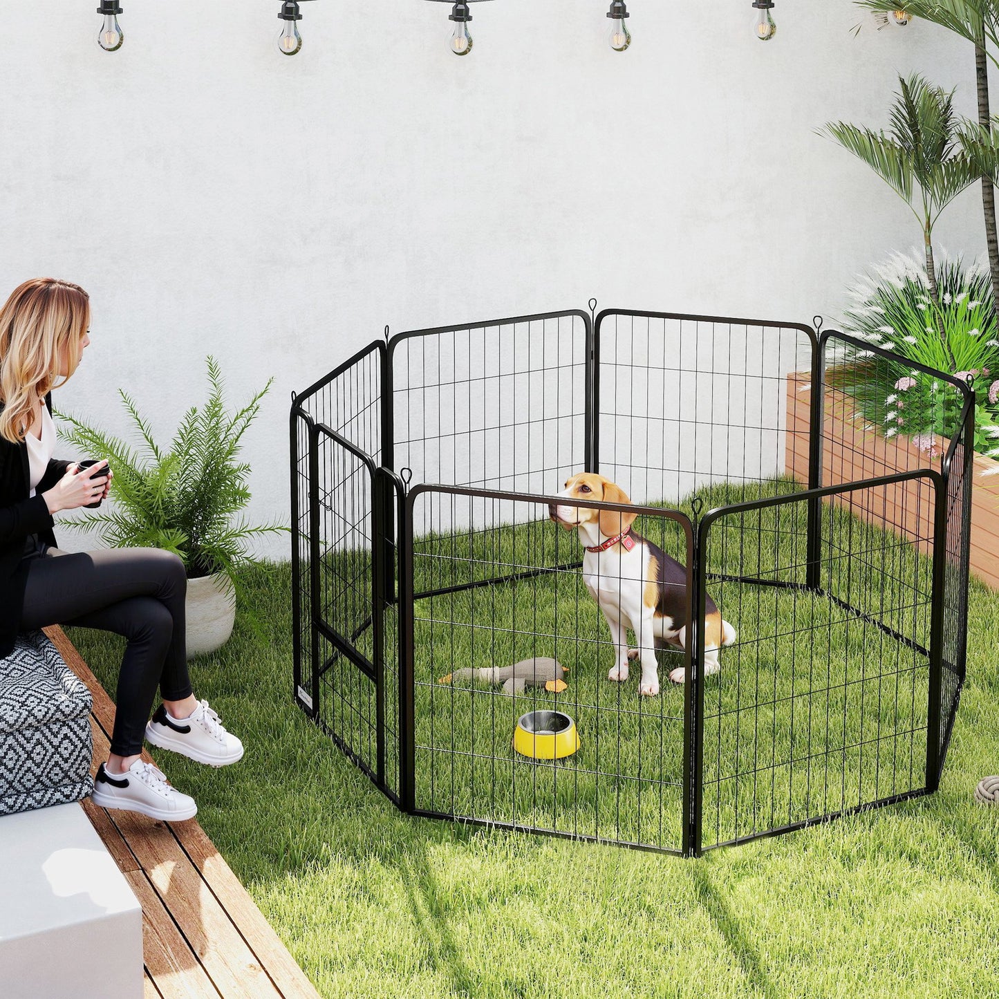 Dog Playpen, 6 Panels Puppy Pen Dog Playpen, 100cm High, Black