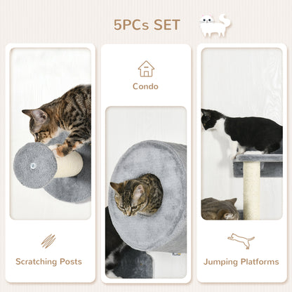 5 PC Wall-Mounted Cat Tree Furniture Perch House Scratching Post Grey