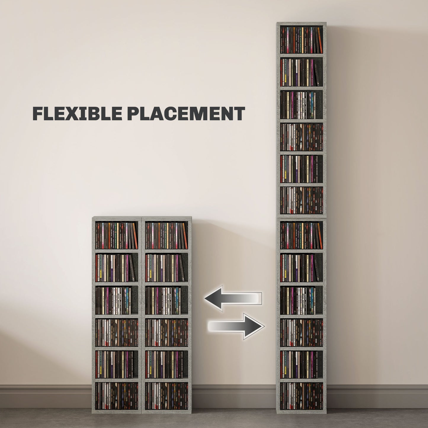 Set of 2 CD Storage Units with Adjustable Shelves Cement Grey