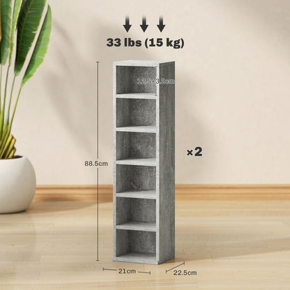 Set of 2 CD Storage Units with Adjustable Shelves Cement Grey