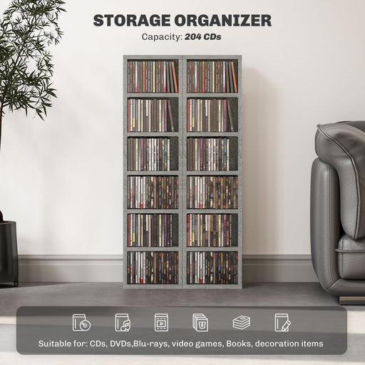 Set of 2 CD Storage Units with Adjustable Shelves Cement Grey