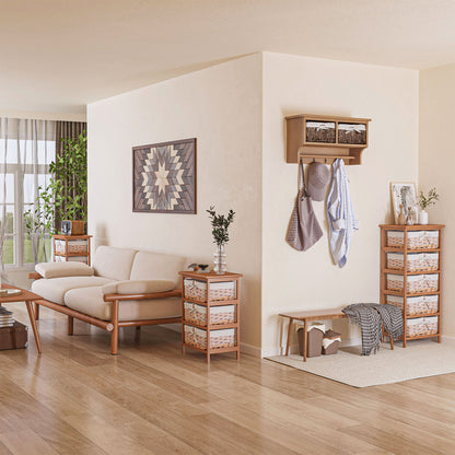 Entryway Coat Rack Wall Mounted Shelf Hooks 2 Baskets Brown