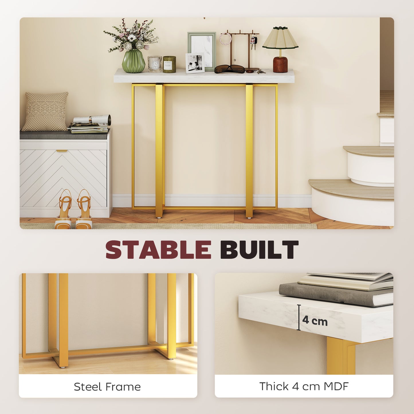 Modern Slim Long Accent Sofa Side Table for Hallway, White