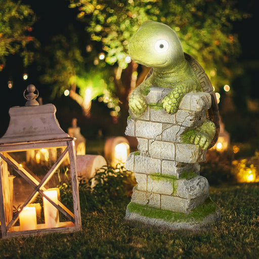 Vivid Tortoise Art Sculpture with Solar LED Light, Colourful Garden Statue, Outdoor Ornament Home Decoration for Porch, Deck, Grass