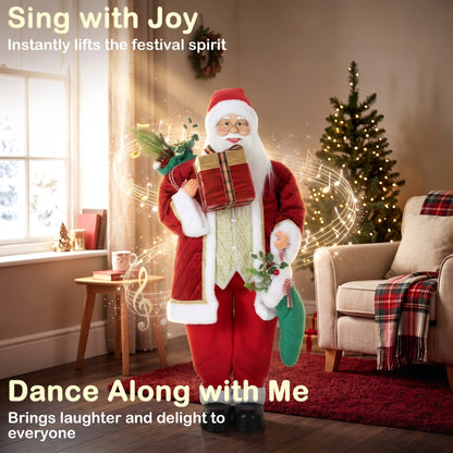 4ft Christmas Singing Dancing Santa Claus with Stocking, Sack
