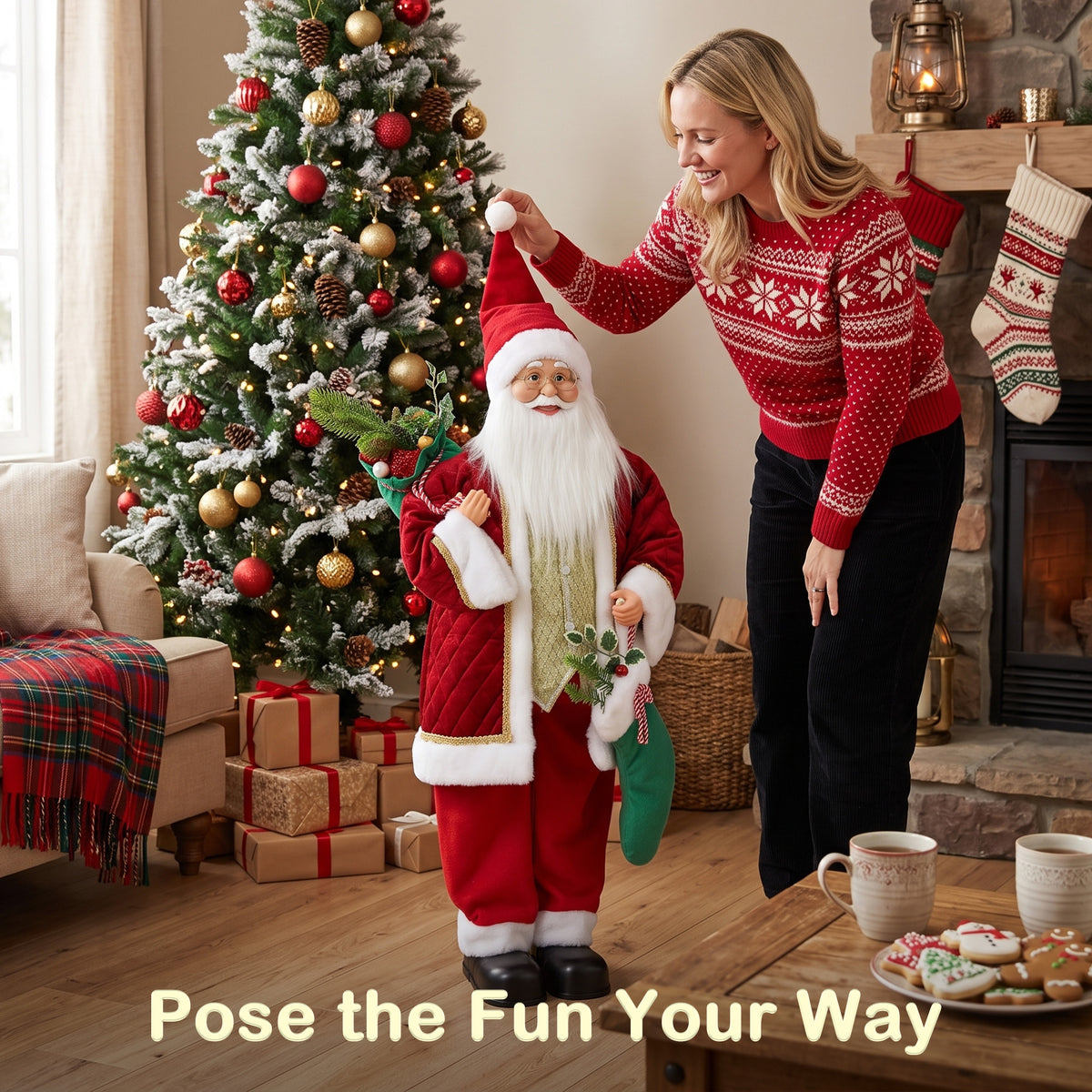 4ft Christmas Singing Dancing Santa Claus with Stocking, Sack